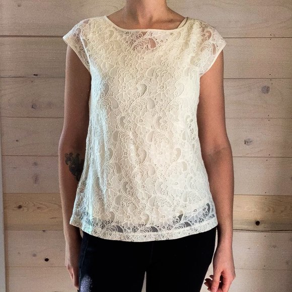 Eddie Bauer Tops - Eddie Bauer | Small | Ivory | Lace Blouse with Removable Tank Top as Liner